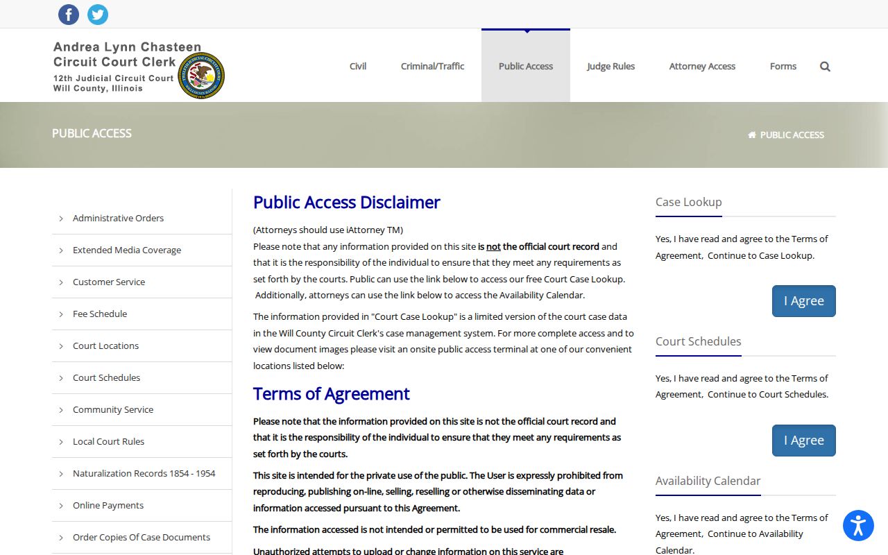 Will County residents directory court case search