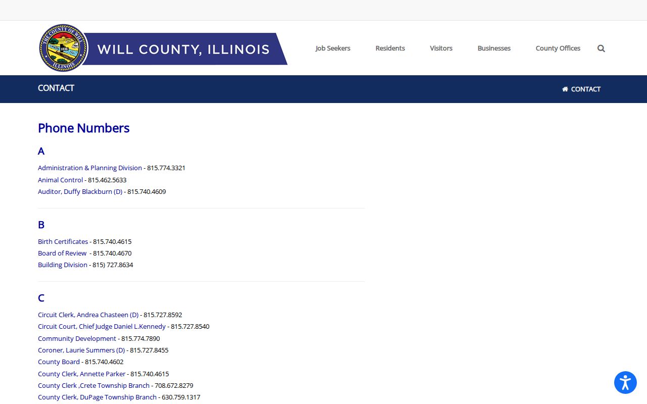 Will County residents directory county office contacts