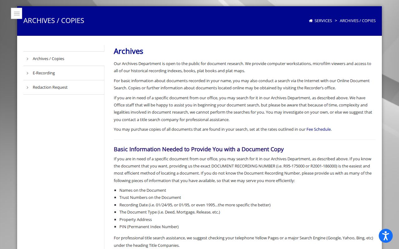 Will County Recorder archives and older deed copy services
