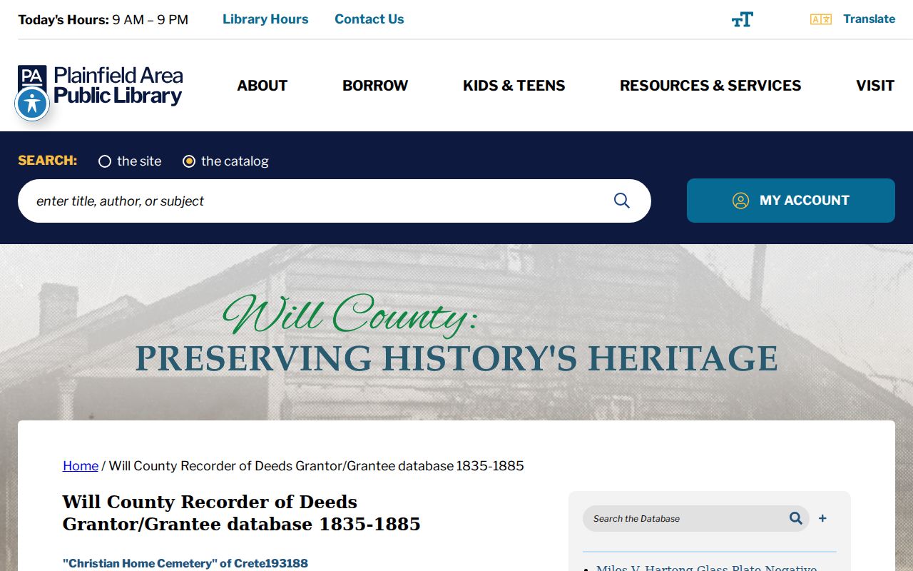 Will County 1835 to 1885 historical grantor grantee index