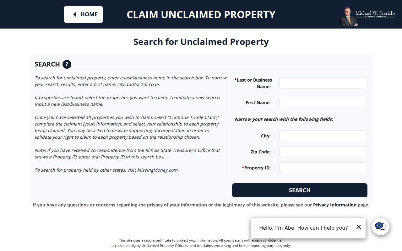 Will County resident lookup through Illinois unclaimed property