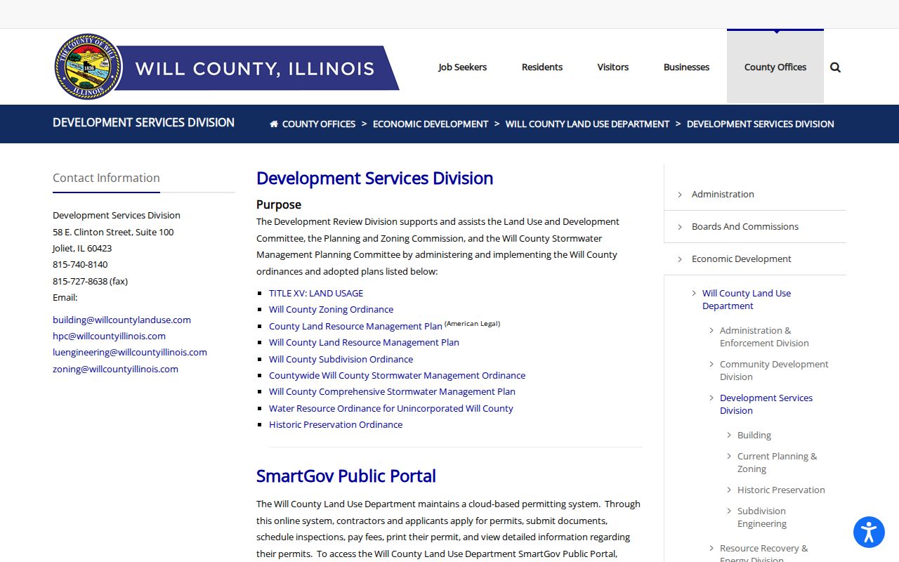 Will County Development Services permit and development records page
