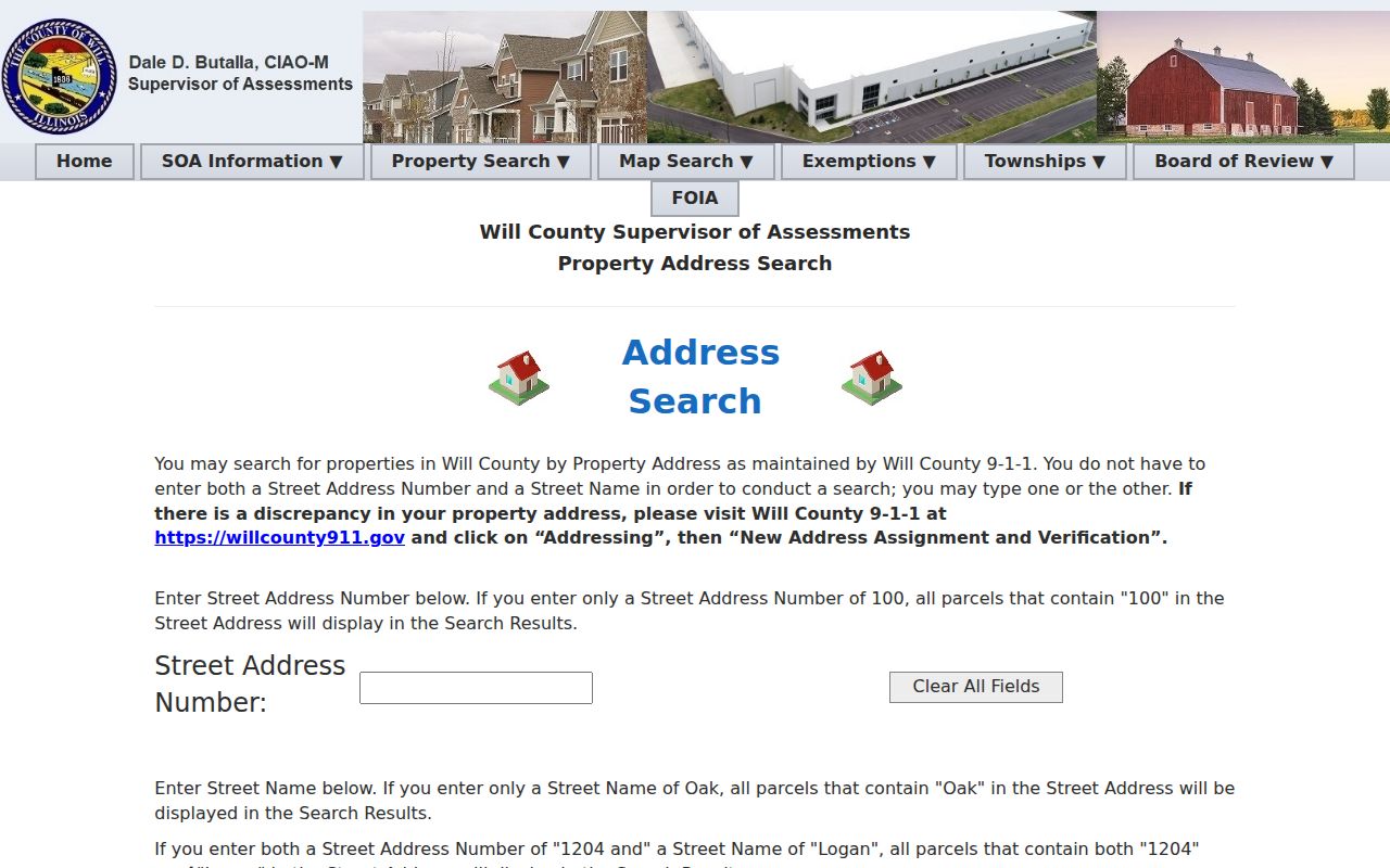 Will County Supervisor of Assessments street address search form