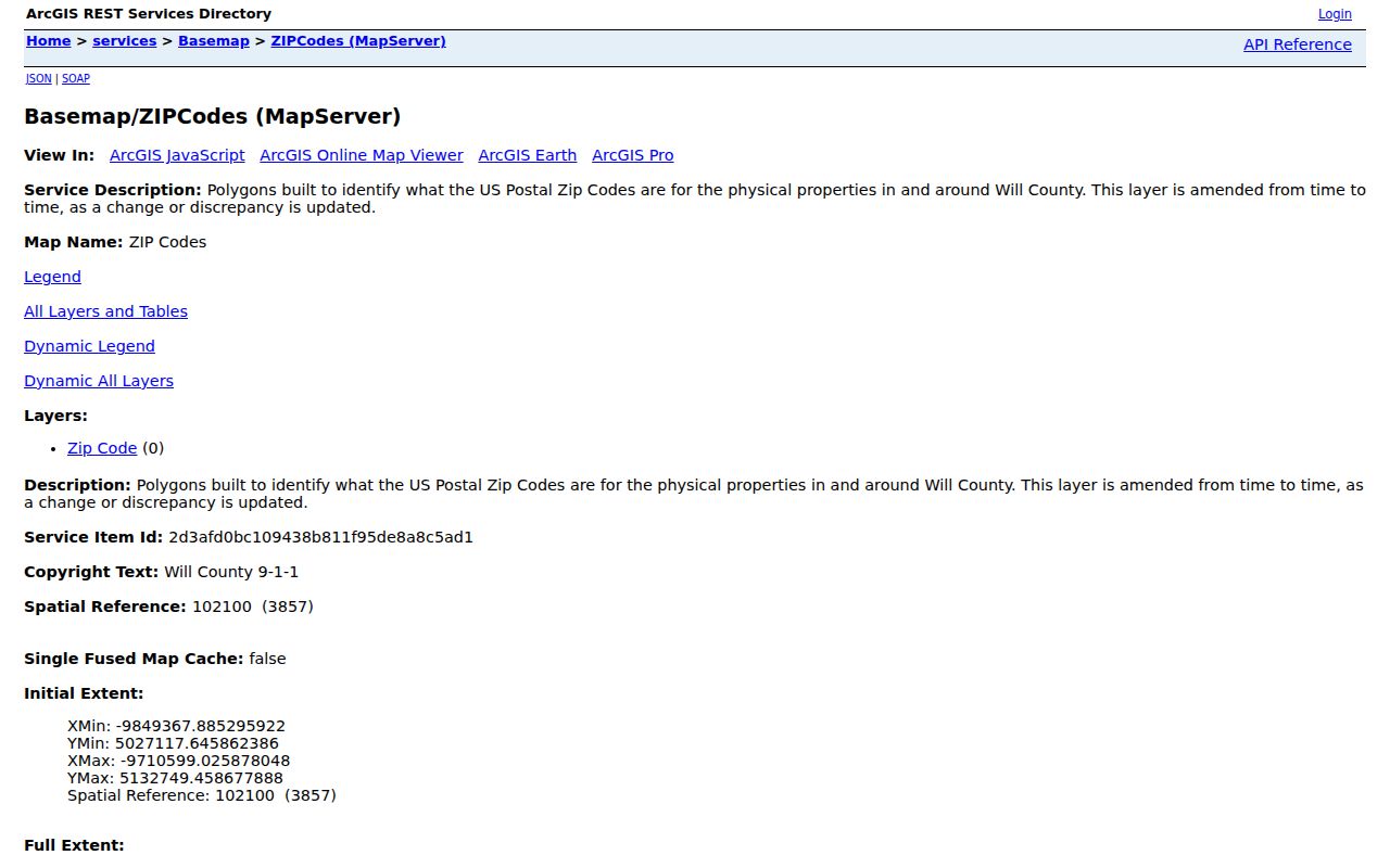 Will County ZIP code directory shared postal polygons